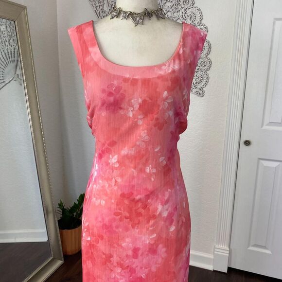 Early 2000's Light Pink White Flower Floral Mesh Midi Maxi Dress Size 14 / L - Picture 3 of 7